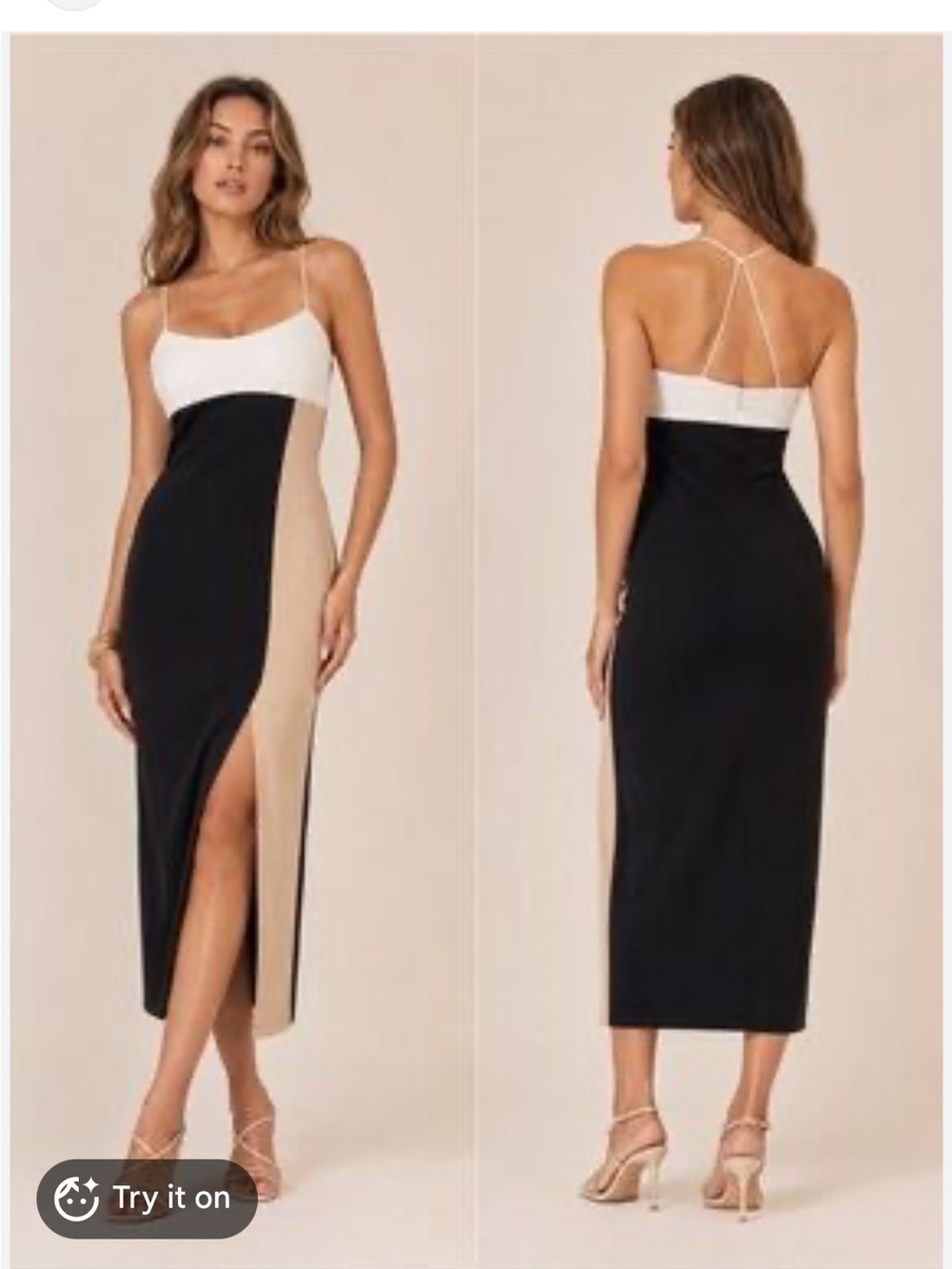 Zara Colorblock Linen Blend Midi Dress Black White Slip Cocktail Dress Size M - Picture 2 of 8
